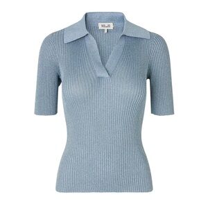 Baum Und Pferdgarten Dusty Blue Metallic Rib Knit Ciaba V Neck Polo Shirt